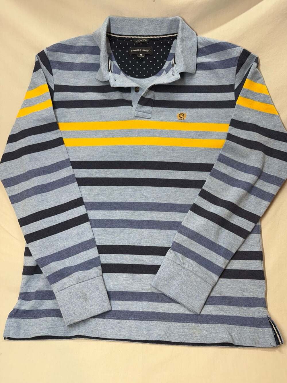 Fahrenheit Long Sleeve Fitted Polo Shirt Size M Striped